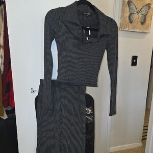 Ribbed Two-Piece Set in Black and Gray